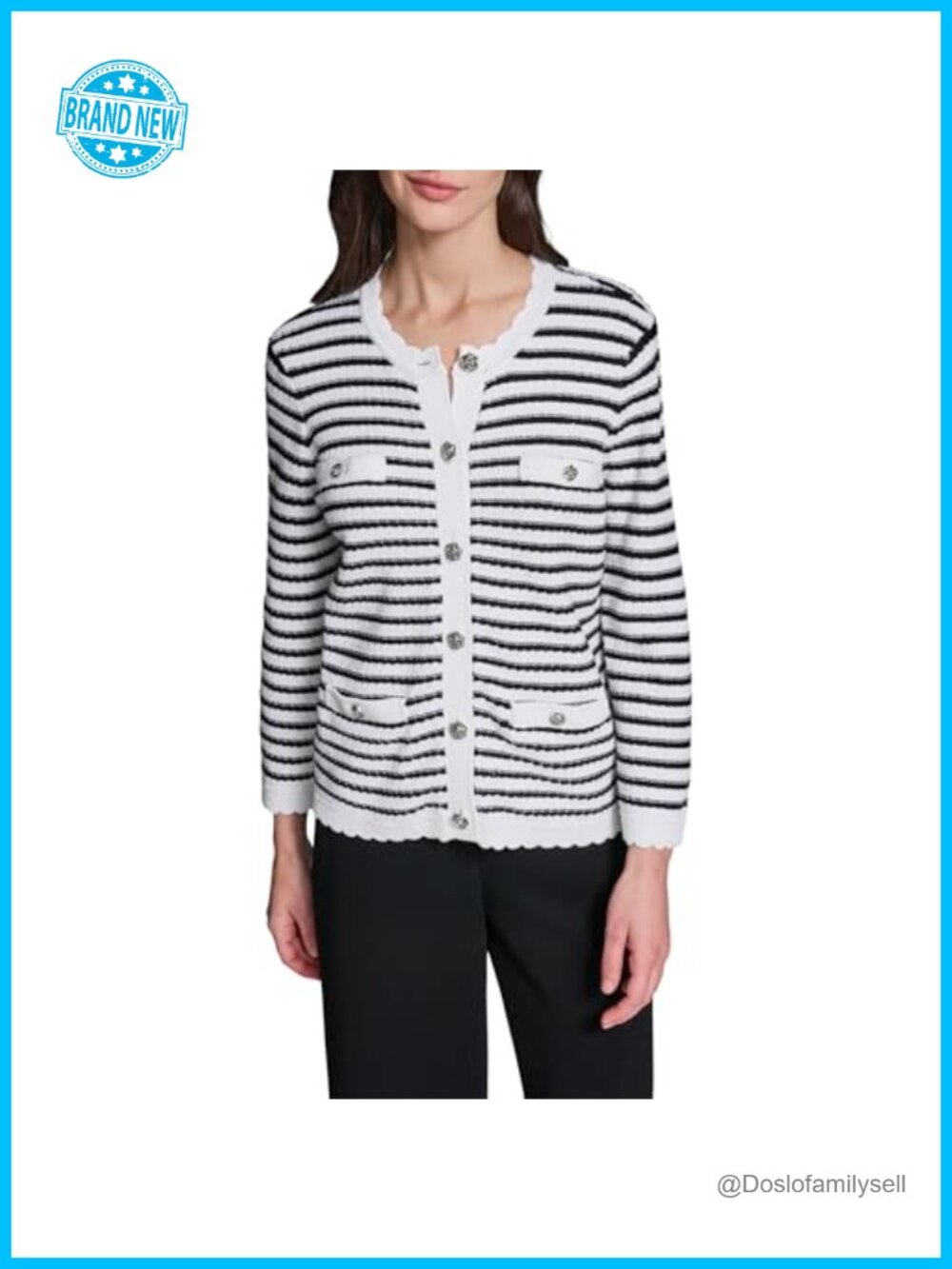 Button Front Cardigan Stripe Sweater Regular Fit Versatile Layer